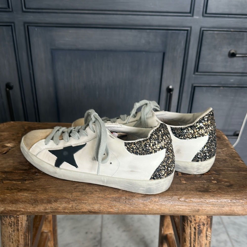 Golden Goose White and Black Glitter Sneakers